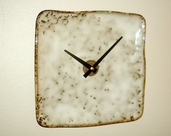 8.5 Inch Rustic Wall Clock, Square Ceramic Plate Clock, Earth Tones Rustic Kitchen Clock - 3240