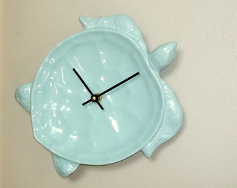 10 Inch Sea Turtle Wall Clock, Silent MELAMINE White Fish Clock, Fun Kitchen Clock - 3216