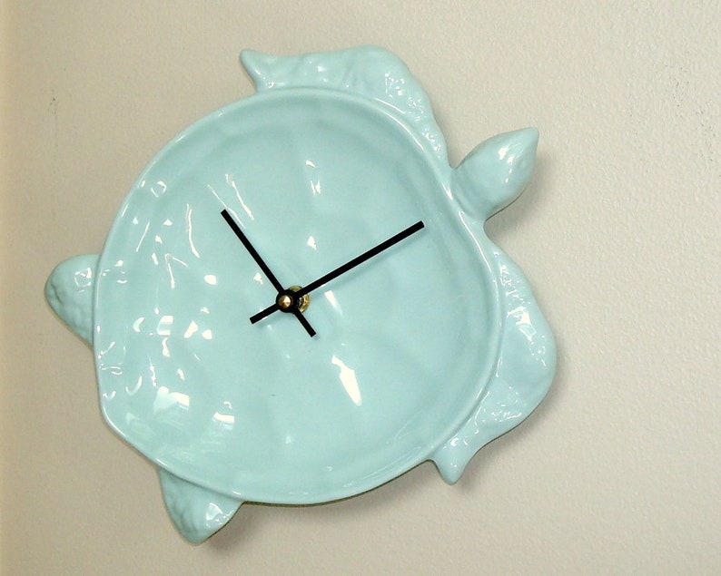 10 Inch Sea Turtle Wall Clock, Silent MELAMINE White Fish Clock, Fun Kitchen Clock 3216 image 1