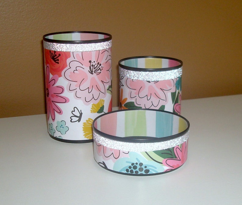 Fun Floral Desk Accessories Floral Pencil Holder Tin Can Etsy