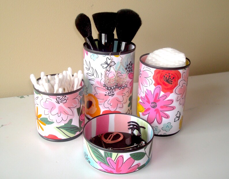 Fun Floral Desk Accessories Floral Pencil Holder Tin Can Etsy