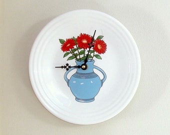 Fiesta Vases & Flowers Plate Wall Clock, 9 Inch Kitchen Wall Clock, Ceramic Plate Clock - 3173