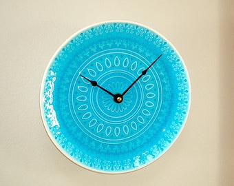 Turquoise Crackle Glazed Ceramic Plate Clock, 8.5 Inch Kitchen Wall Decor - 3167