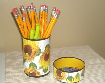 Sunflower Pencil Holder / Sunflower Office Desk Accessories / Pencil Cup / Desk Organizer / Makeup Brush Holder   1638