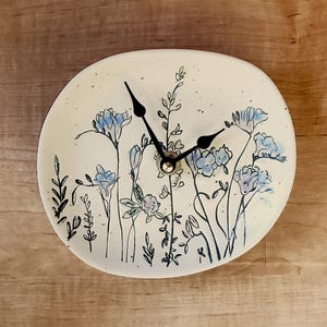 SMALL - 6 Inch Wildflower Wall Clock,  Ceramic Plate Clock, Mini Floral Clock - 3506