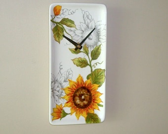 10.5 x 5 Inch Sunflower Wall Clock,  SMALL Wall Clock, Sunflower Plate Clock, Ceramic Clock - 3107