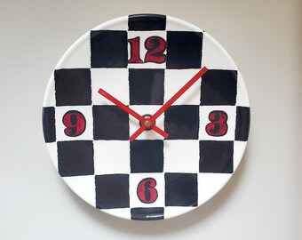 Black & White Checkerboard Plate Clock (9 Inches); Royal Stafford Chequers Coupe - Item 3475