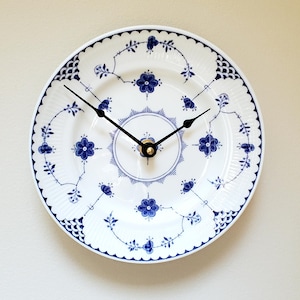 Denmark Blue Floral Plate Clock: 8 Inch French Country Kitchen Decor - Item 3401