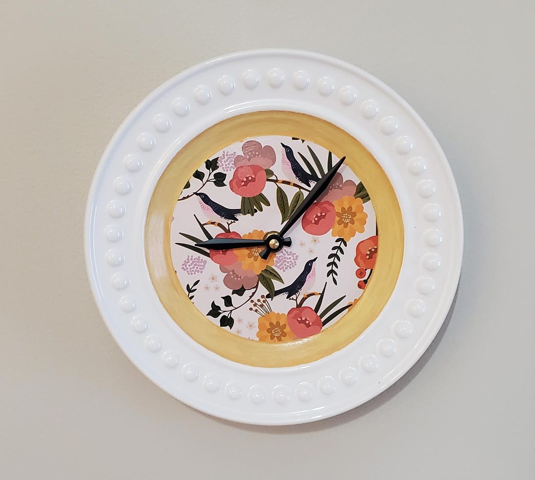 9 Inch Bird and Floral Plate Wall Clock - Item 2422 - Etsy