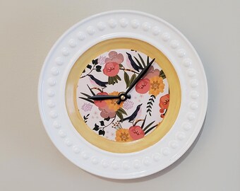 9 Inch Bird and Floral Plate Wall Clock - Item 2422