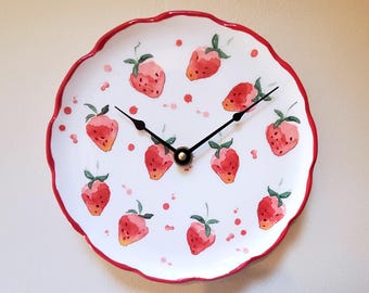 Strawberry Kitchen Clock, 8.25 Inch Ceramic Wall Decor - Item 3512
