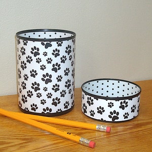 Black and White Paw Prints Desk Accessories - Paw Print Pencil Holder - Animal Print Desk Organization - Office Desk Decor - 1593