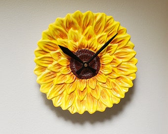 Sunflower Wall Clock, 8.5 Inch Figural Sunflower Ceramic Plate Clock, Fun Kitchen Clock - 3295