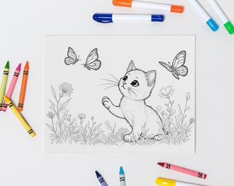3 kolorowanki: kotek i motyl