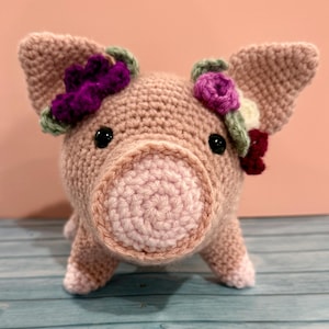 Penelope the Pig: Handmade Crochet Pig with Flower Crown - Adorable Amigurumi Plush