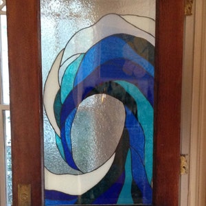 Ocean Wave Blue Sea Nautical Stained-Glass Window
