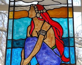 Mermaid on the Rock Stained glass acrylic window