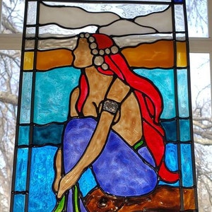 Mermaid on the Rock Stained glass acrylic window