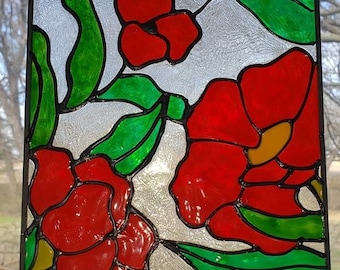 Poppies in the wild stained acrylic glass window