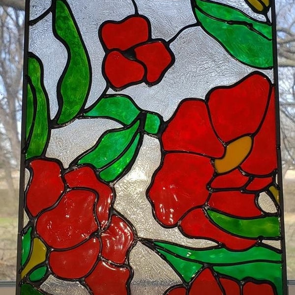 Coquelicots dans la nature Vitrail en acrylique