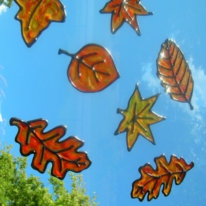 Fall Leaves Thanksgiving-Stained Glass Window Clings 8 per set