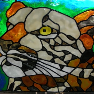 Leopard stained glass window Cling 8 x 10 wide