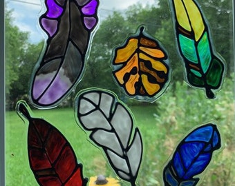 Feathers many colors stained glass window clings 6