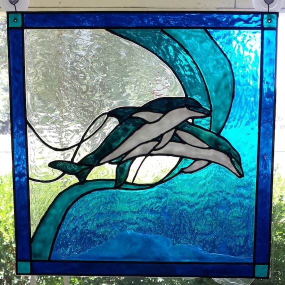 Dolphins Jumping Stained Acrylic Glass Window 12 X 12 - Etsy
