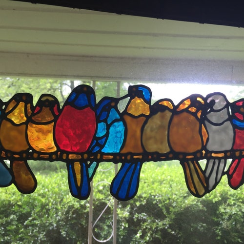 Spring Birds Variety Stained Glass Window Cling Etsy
