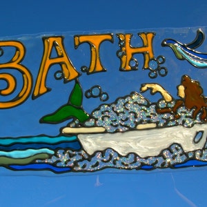 Mermaid in the bathtub stained glass window cling 7 x 12