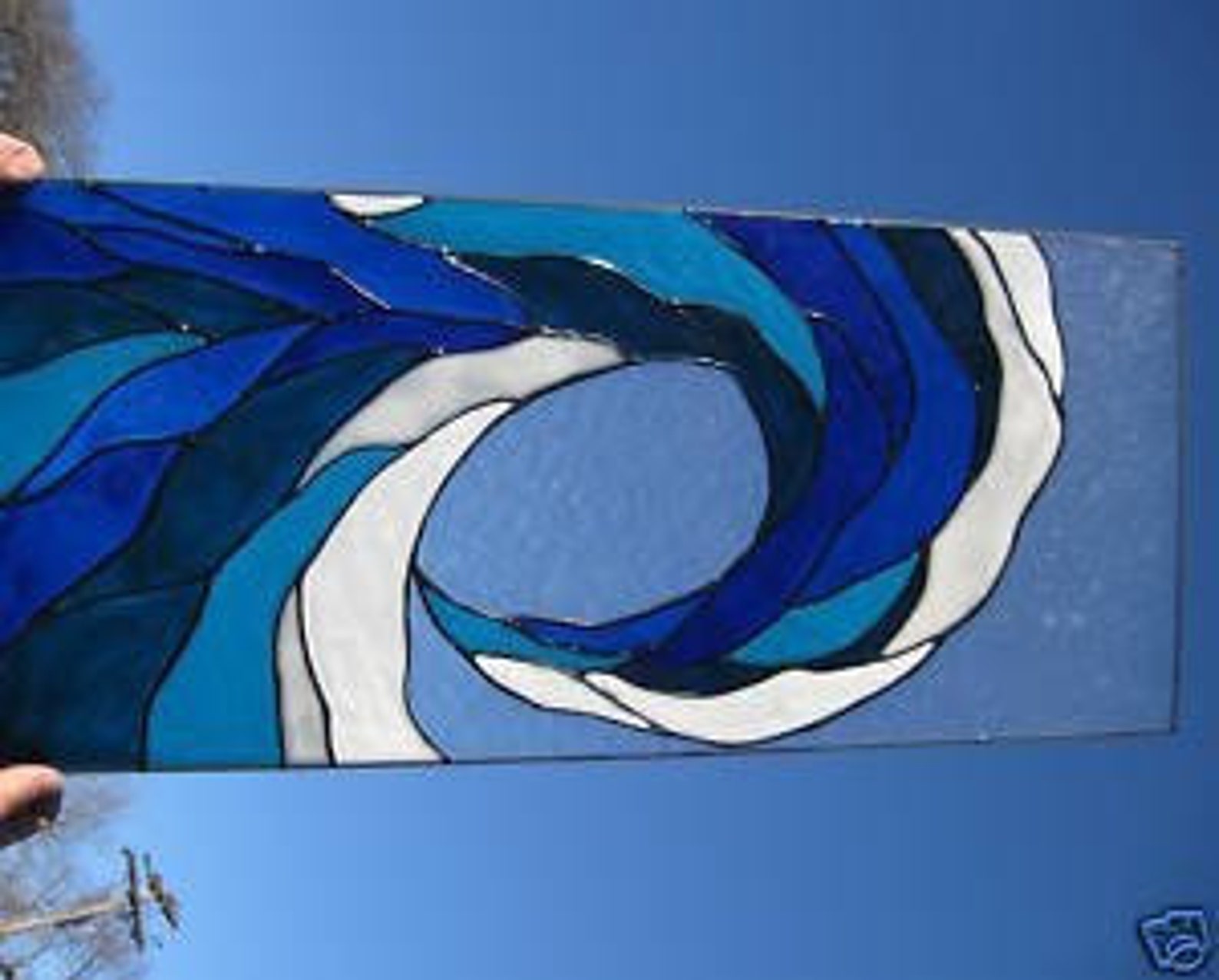 Ocean Wave Blue Sea Nautical Stained Glass Window Etsy