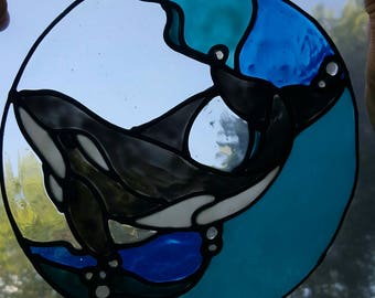 Orca Whale stained window CLING