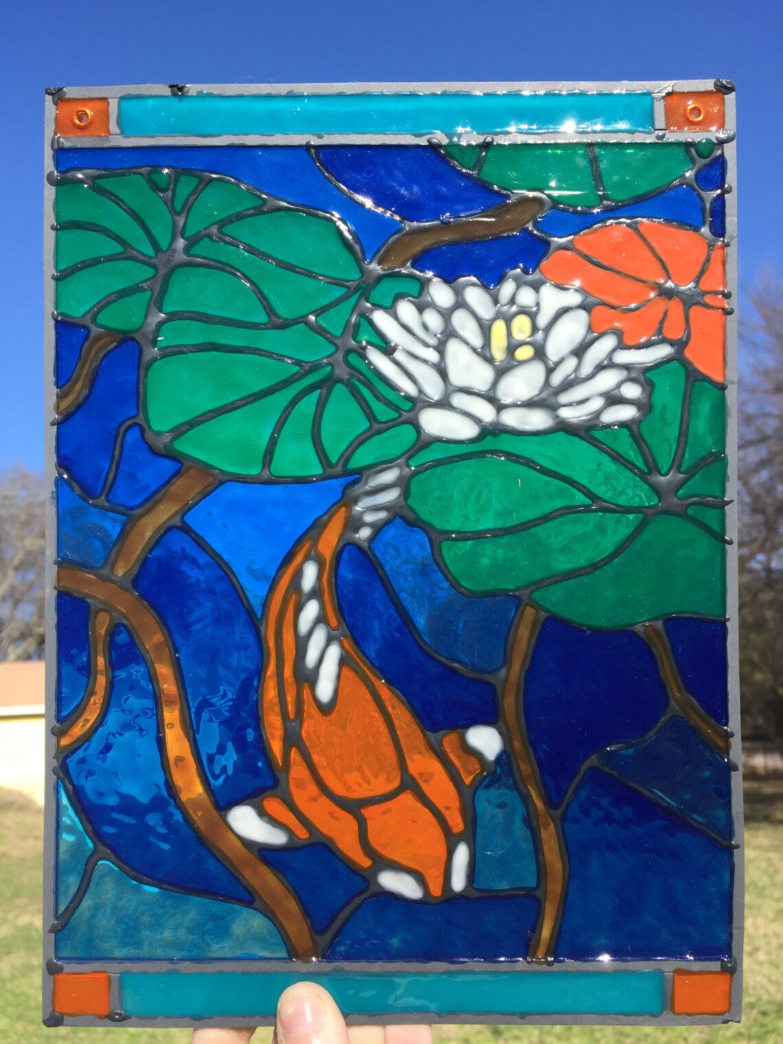 SALE Koi Fish in Pond Stained Glass Window Etsy UK