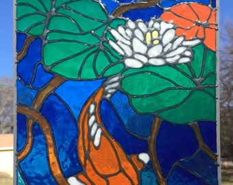 SALE! Koi Fish in Pond Stained Glass Window