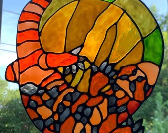 Gila Monster stained glass window Cling 9.5 x 9 inches