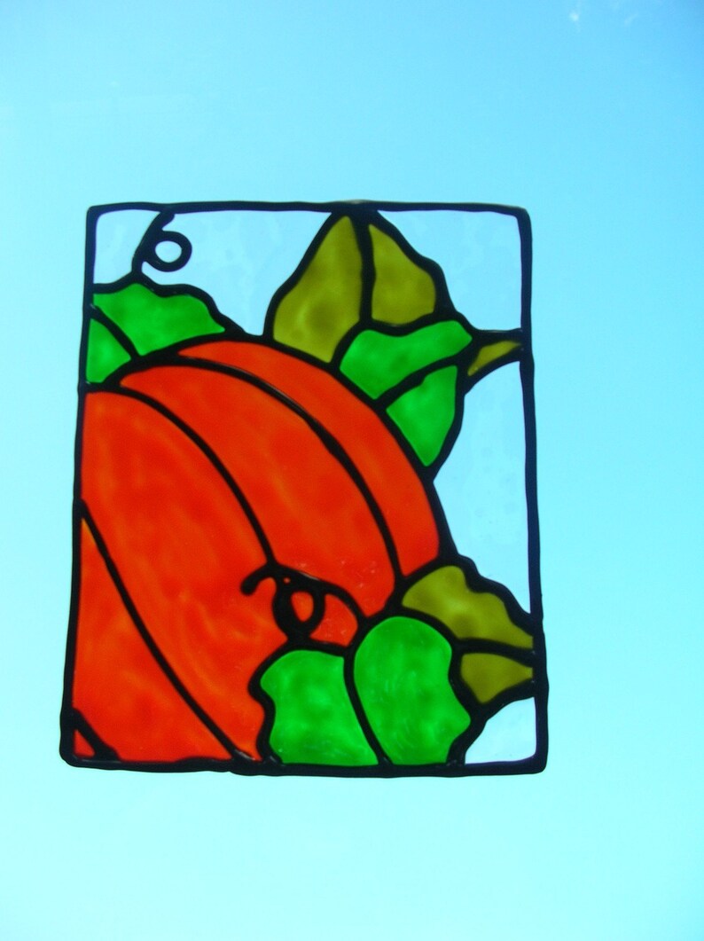 Pumpkin and Leaves Stained Glass Window Cling 6 X 7 | Etsy