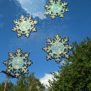 Snowflakes Stained Glass Window Clings set of 5 size 4 x 4 each