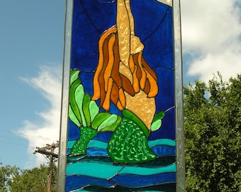 Mermaid and moon Large stained acrylic glass window