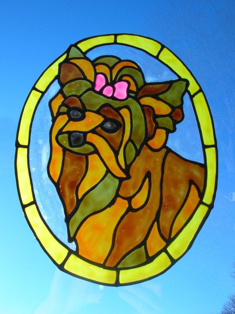 Yorkie dog Stained glass window Cling 8 x 10.5 image 2