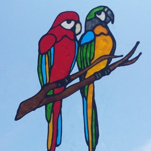 Two Parrots On A Branch Stained Glass Window Cling