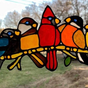 Spring birds colorful variety stained glass window Cling