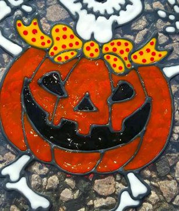 Skeleton Pumpkin Halloween Stained Glass Window Cling - Etsy