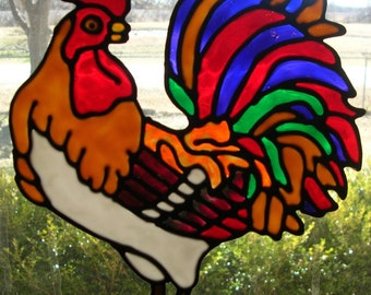 Rooster stained glass window Cling 8 x 6.5