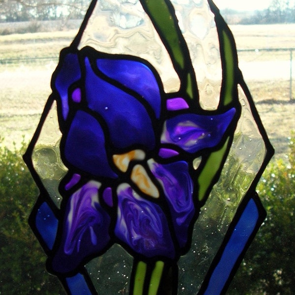 Iris Purple stained glass window cling 10.5 long x 4.5 inched wide