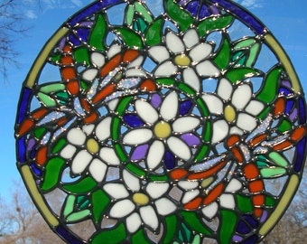 Dragonflies and flowers Stained glass window Cling