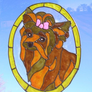 Yorkie dog Stained glass window Cling 8 x 10.5 image 1