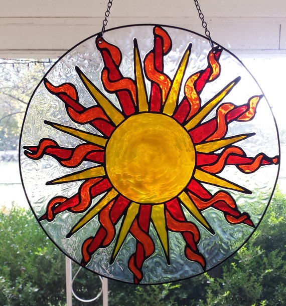 Sun flaming Stained Glass WIndow 12 inches in circumference Etsy