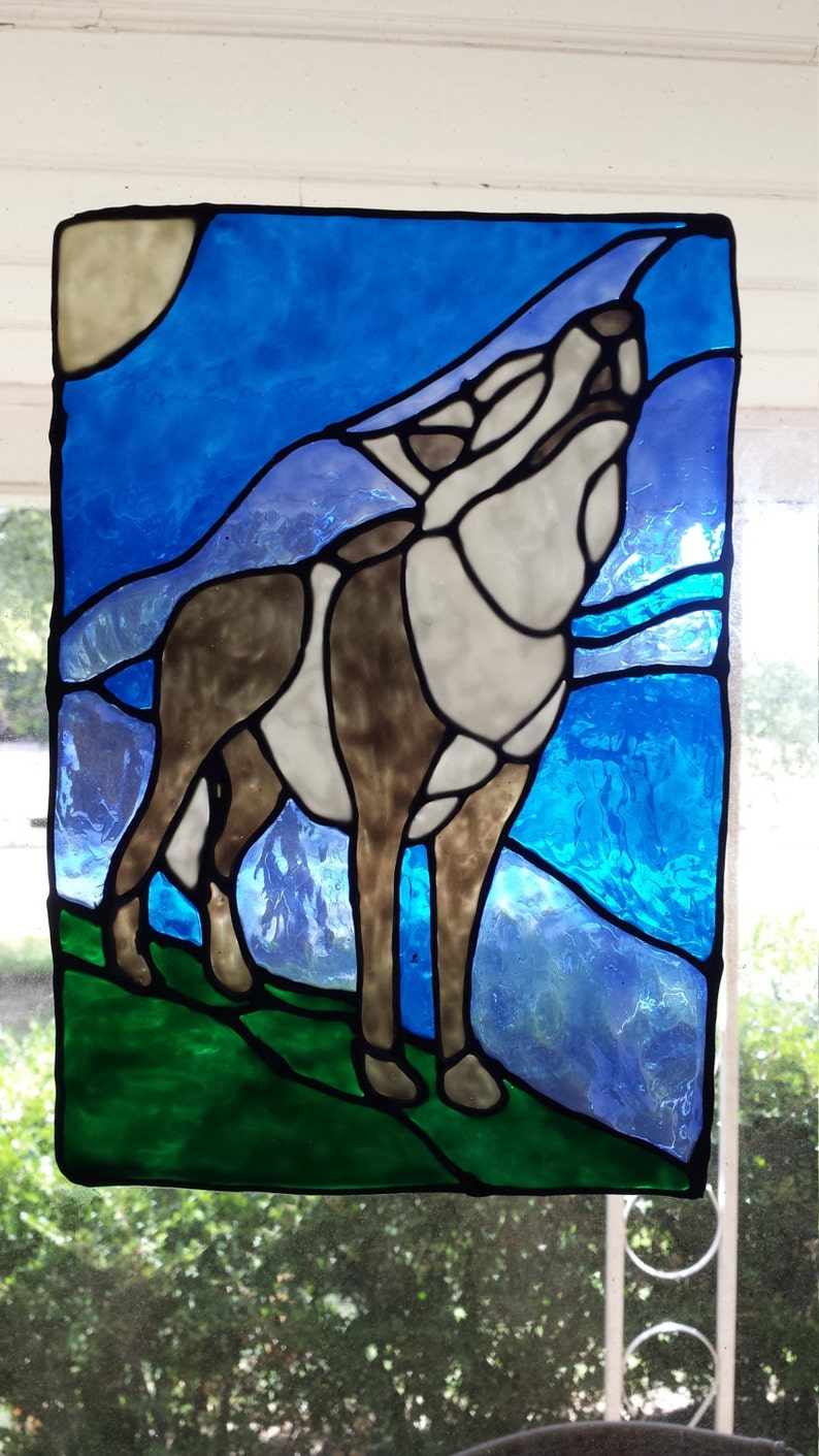 Howling Wolf Stained Glass Window Cling Etsy
