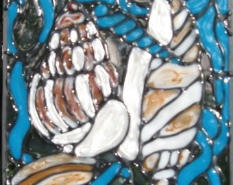 seashells, ocean, nautical stained glass acrylic window