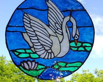 Swan in the pond Stained glass window Cling